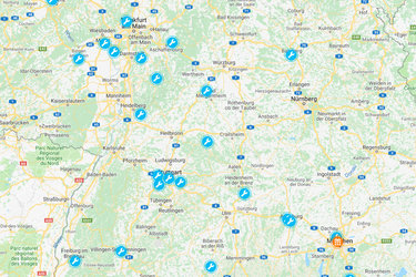 Ausschnitt Deutschland-Karte mit Bosch eBike Systems Fachhändlern